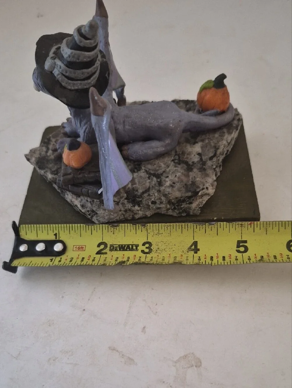 Lavender Dragon Figurine Wearing Witch Hat with Books And Pumpkins